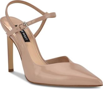 Nine West Franka Ankle Strap Pointed Toe Pump in Light Natural at Nordstrom, Size 5.5