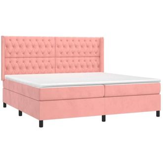 vidaXL Vidaxl - Cama Box Spring Colch&oacute;n Y Led Terciopelo Rosa 200x200 Cm