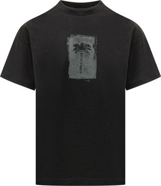 Palm Angels Brushed Palm Reg Tee - Heren - T-shirts - Zwart - S - Katoen - Tops