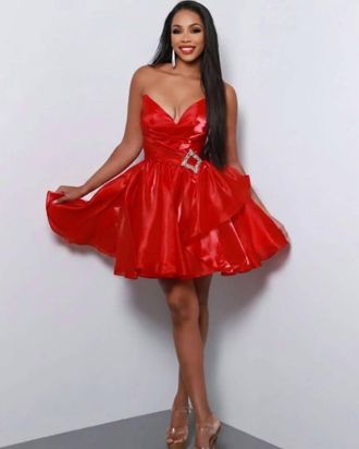 Johnathan Kayne 2962S Rhinestone Embellished Dress In Cherry