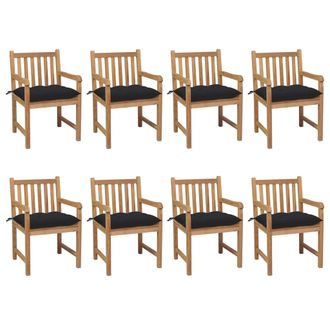 vidaXL Sillas De Jard&iacute;n 8 Uds Madera Maciza De Teca Cojines Negro Vidaxl
