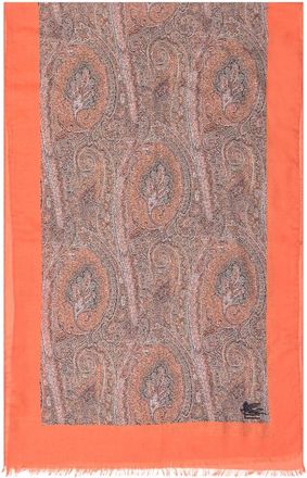 Etro Orange Paisley Printed Scarf