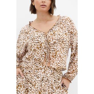 City Chic Corina Tie Front Top in Light Leopard at Nordstrom Rack, Size Xxl/24W