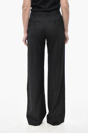Celine Pantaloni in Lana TOMMY a Gamba Dritta con Bande Laterali in Satin Celine