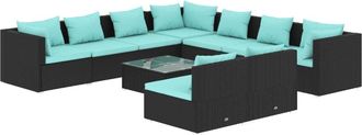 vidaXL Set De Muebles De Jard&iacute;n 10 Pzas Cojines Rat&aacute;n Sint&eacute;tico Negro Vidaxl