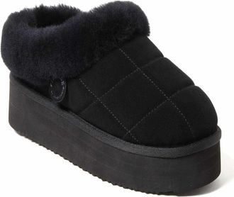 Dearfoams Fireside by Dearfoams Womens Bendigo Genuine Shearling Quilted Platform Clog Slipper