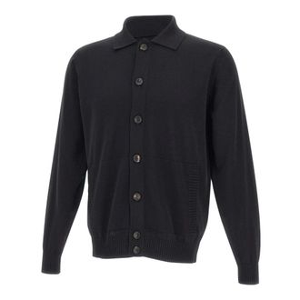 FILIPPO DE LAURENTIIS Cardigans, male, Black, Size: 2XL Polo Collar Cardigan