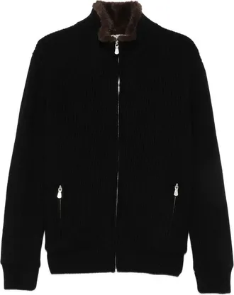 Barba Ribbed-knit Faux-fur-trim Jacket