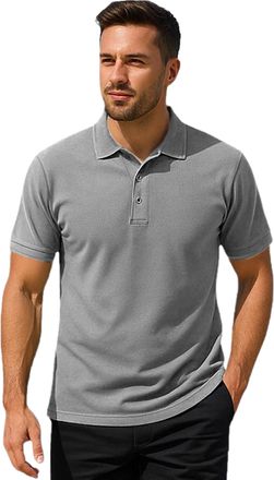 Urban Road Mens Premium Comfort Fit Polo Shirt - Short Sleeve, Plain, Classic Knitted Collar, 50/50 Cotton Polyester, 220gsm, Casual & Workwear Heather Grey