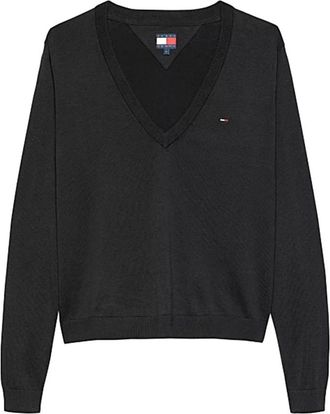 Tommy Jeans V-neck Knitwear, female, Black, Size: XS Maglia