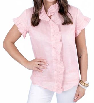 English Factory Ruffle Linen Top In Pink