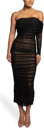 JLUXLABEL Ruched One-Shoulder Midi Dress in Black at Nordstrom, Size Small