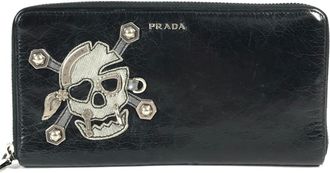 Prada Black Leather Long Wallet (Bi-Fold) (Pre-Owned)