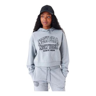 New Era Arch Wordmark Crop Pullover Hoodie - Dames - Hoodies - Grijs - S - Katoen - Hoodies & sweatvesten