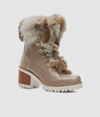 New Italia Shoes Womens Alisa Lace Up Leather Boots In Beige