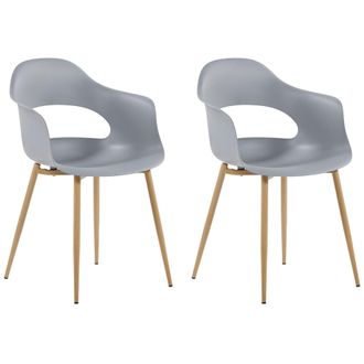 Beliani Conjunto De 2 Sillas De Comedor Gris Claro Madera Clara Material Sint&eacute;tico Patas Utica