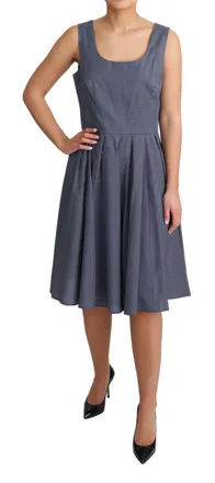 Dolce & Gabbana Blue Polka Cotton A-Line Stretch Womens Dress