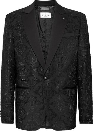 Philipp Plein One-Button Blazer Slim Fit Hexagon - Heren - Blazers - Zwart - 4XL - Wol - Jassen