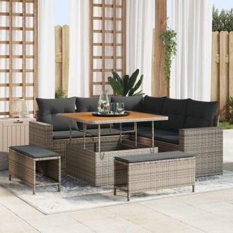 vidaXL Conjunto De Sof&aacute; De Jard&iacute;n 8 Pcs Gris Rat&aacute;n Sint&eacute;tico