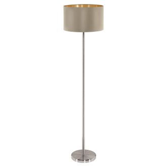 Loops Floor Lamp Light Satin Nickel Shade Taupe Gold Fabric Pedal Switch Bulb E27 in Metallics