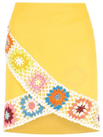 OLYMPIAH crochet wrap-front mini skirt - Yellow