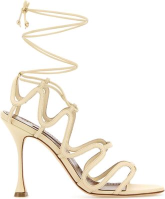 Manolo Blahnik Womens Cream Leather Fawda Sandals - Ivory - Size EU 41