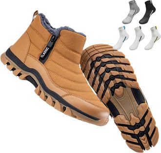 Generic Boots, Mens Waterproof Warm Cotton Zip Snow Ankle Boots, Fur Lined Slip on Thick Plush Booties Waterproof Snow Mid Calf Boot Thermal Anti-Slip Outdoor