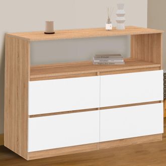 IDMarket Arc&oacute;n Tomi 100 Cm 4 Cajones Con Hornacina Efecto Haya En Blanco