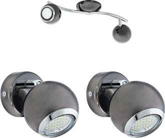 Loops Twin Ceiling Spot Light & 2x Matching Wall Lights Black Nickel Chrome Adjustable