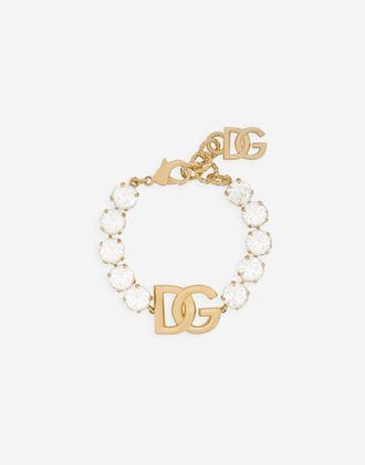 Dolce & Gabbana Bracelet With Rhinestones And Dg Logo - Woman Bijoux Gold Metal Onesize