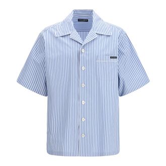 Dolce & Gabbana Gestreepte Poplin Hawaii Shirt - Heren - Overhemden - Blauw - Maat: M