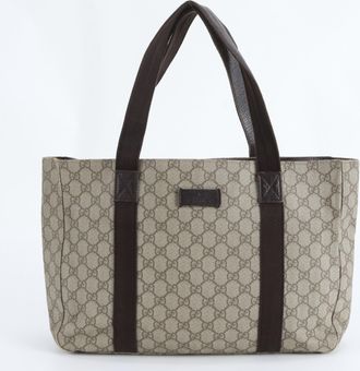 Gucci Beige Brown Leather Coated Canvas Handbag Tote Bag (Pre-Owned)