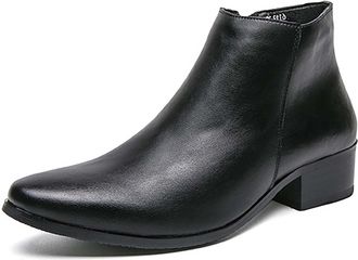 Generic MenS Ankle Boots with Side Zip, Classic Short Leather-Style Footwear for Autumn Winter, Smart Casual Office Shoes,Black,7.5 UK