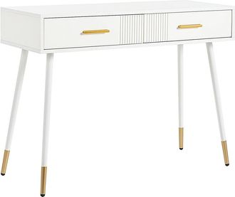 Urban Meuble Tocador blanco con 2 cajones y patas de metal dorado