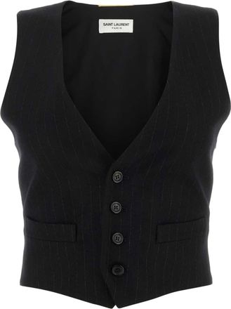 Saint Laurent pinstripe-pattern wool waistcoat - women - Silk/Cotton/Wool/Elastane - 38 - Black