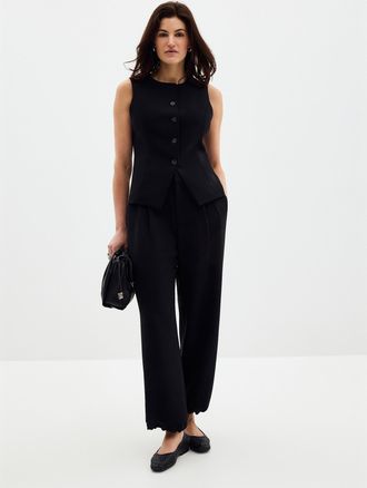 Contemporaine Womens Drawsting ankle textured crepe pant Fit: Ultra-wide leg, high rise