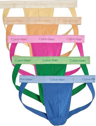 Calvin Klein Underwear Pride Cotton Jock Strap 5-Pack Mens Underwear Mardi Gras Green/Relay Orange/Golden Haze/Palace Blue/Stunning O : XL