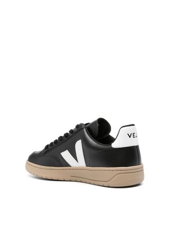 Veja Womens V-12 Leather Sneakers Black Shoes >