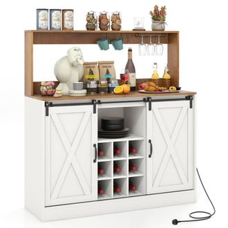 Costway Costway Farmhouse Coffee Bar Cabinet 120cm Wine Cabinet w/Charging Station in White