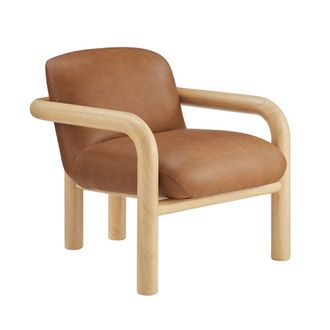 Best Master Furniture Modern Accent Chair with Treviso Dark Faux Leather Cushion, Set of 1, Natural