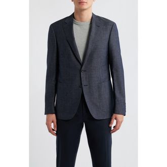 Canali Kei Trim Fit Dark Blue Slub Wool & Linen Sport Coat at Nordstrom, Size 43 Us