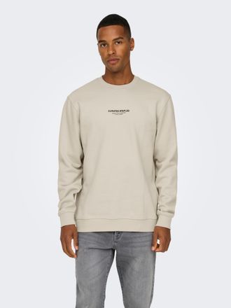 Only & Sons Sweatshirt ONLY & SONS ONSCURATED REG CREW NECK SWEAT, Herren, Gr. S, beige (silber lining), angeraute Sweatware, Obermaterial: 65% Baumwolle, 35% Pol