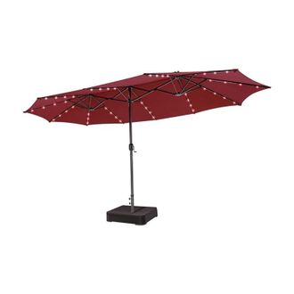 Costway Costway Sombrilla Terraza Exterior Doble 470 X 280cm, Sombrillas Jardin Grandes Con 48 Luces Led Y Base, Panel Solar De Carga Autom&aacute;tica, Sistema De M