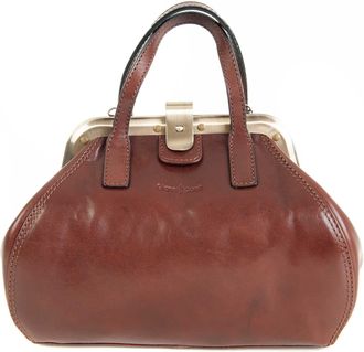 Gianni Conti Womens Italian Leather Gladstone Bag - Vintage Doctor Style Handbag, Structured Frame, Top Handle - Made in Italy - 9403882