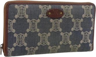 Celine Pre-owned Macadam Canvas Portemonnee - Dames - Vintage Accessoires - Blauw - ONE Size - Leer - Vintage