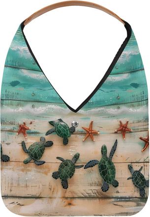 Generic Vintage Wooden Beach Sea Turtle Shell Reusable Lightweight Grocery Bags - Foldable Into Compact Pouch, Washable & Sturdy, Multipurpose for Shopping an