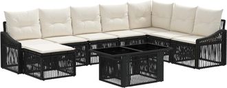 vidaXL Conjunto De Sof&aacute;s De Jard&iacute;n 9 Uds. Negro Y Blanco Crema Vidaxl