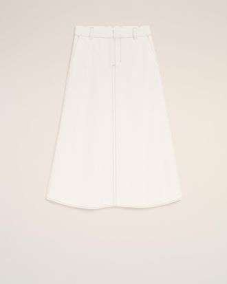 Ami White Cotton Gabardine Long Trapeze Skirt White - 34 - for Women