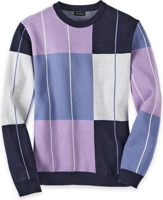 Paul Fredrick Cotton Crewneck Sweater Long Sleeve in Navy/purple at Nordstrom, Size X-Large
