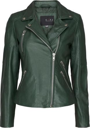 Notyz Donkergroene Bikerjack Stijl 10963 - Dames - Leren en Su&egrave;de Jassen - Groen - XS - Leer - Jassen